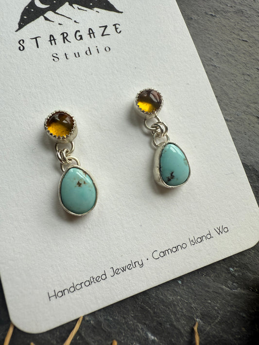 Turquoise and amber earrings