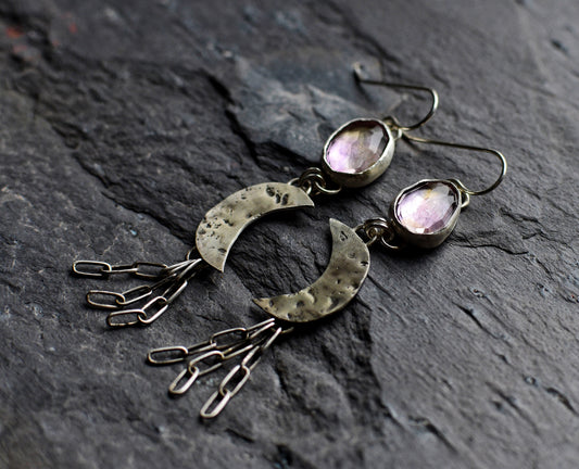 Ametrine crescent moon dangle earrings