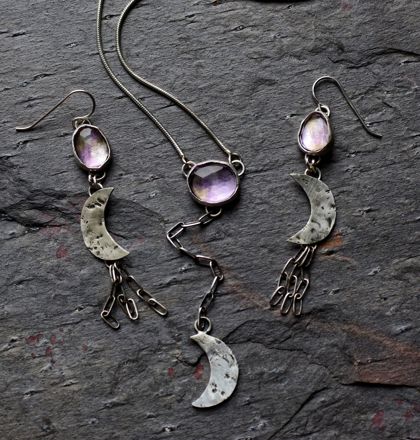 Ametrine crescent moon dangle earrings