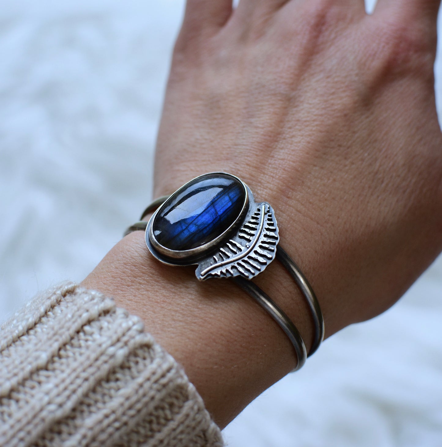 Labradorite and Fern cuff bracelet