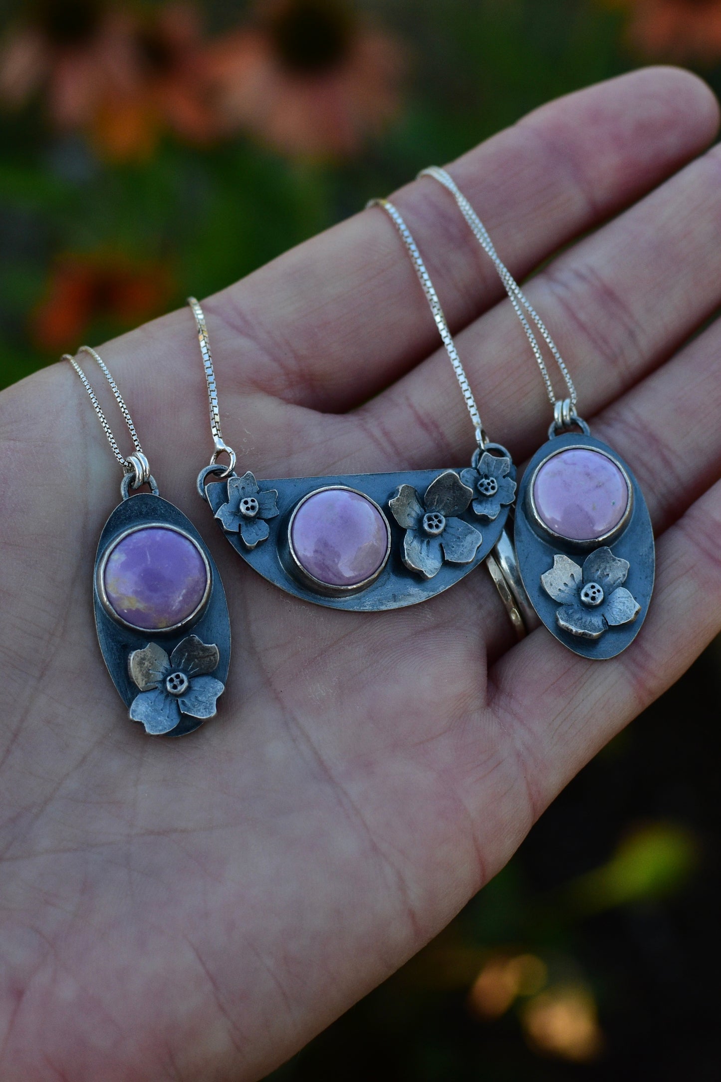 Dogwood blossoms and phosphosiderite pendant # 3