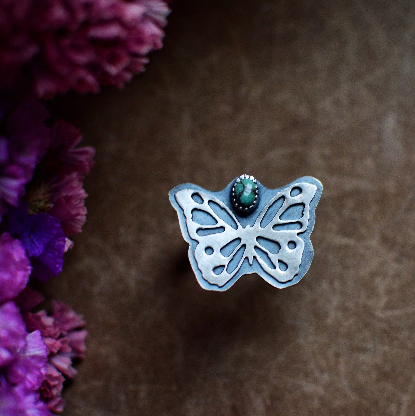 Butterfly ring- size 9- sterling silver- turquoise