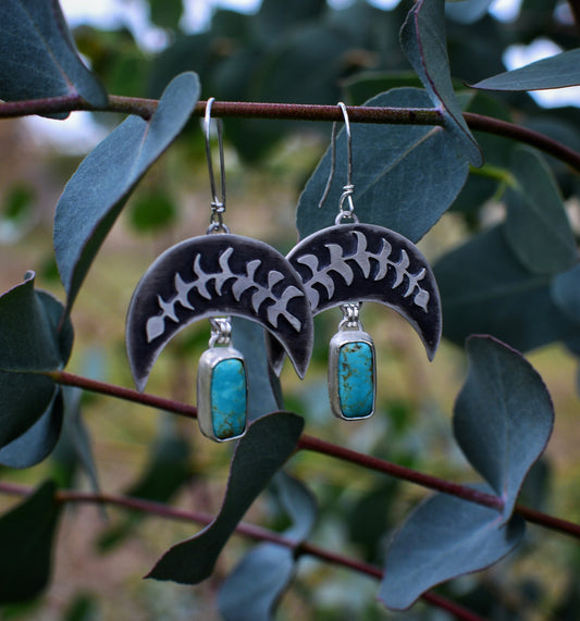 Botanical moon and turquoise earrings