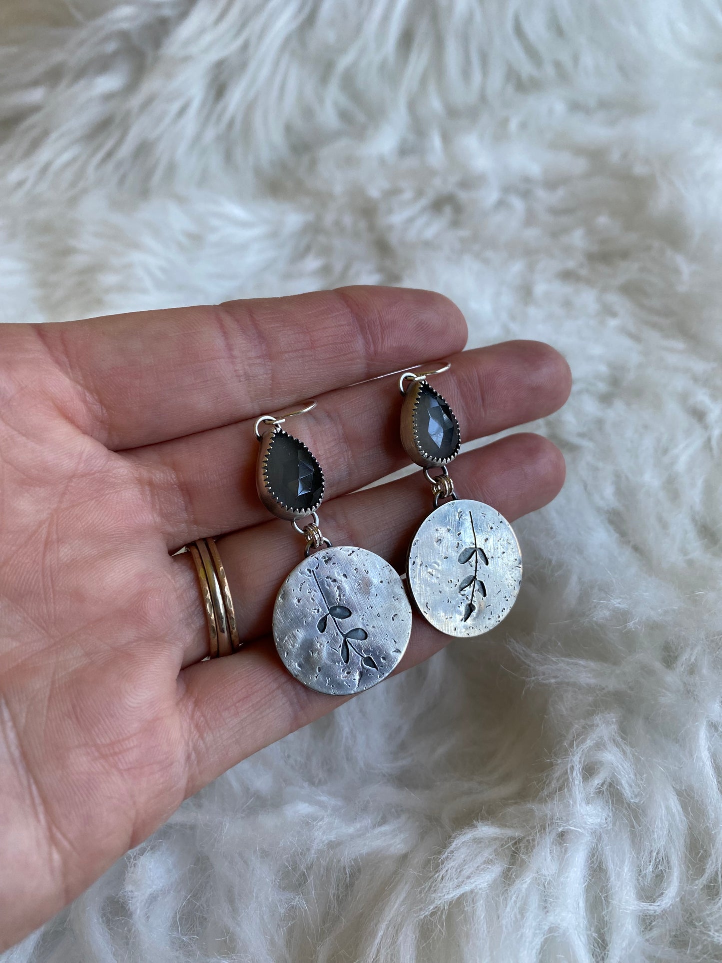 Botanical earrings- grey moonstone