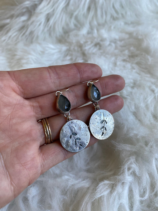 Botanical earrings- grey moonstone