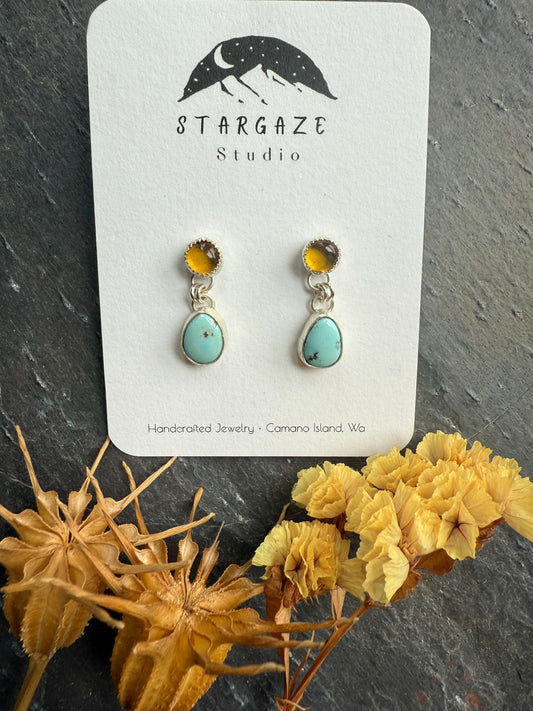 Turquoise and amber earrings