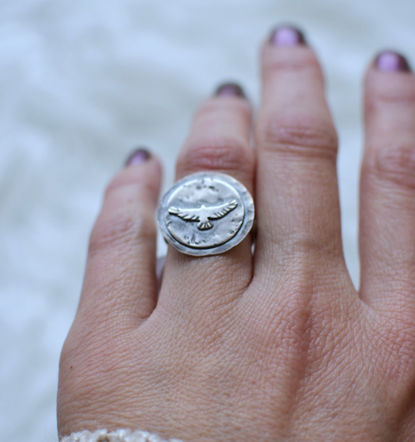 Hawk medallion ring- Size 6.25