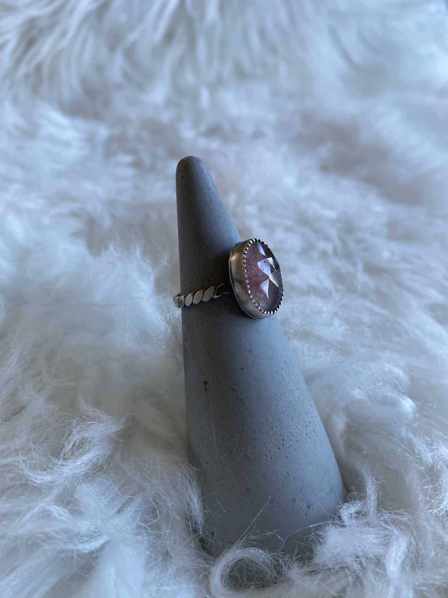 Gemstone stacker ring- size 6.5- strawberry quartz