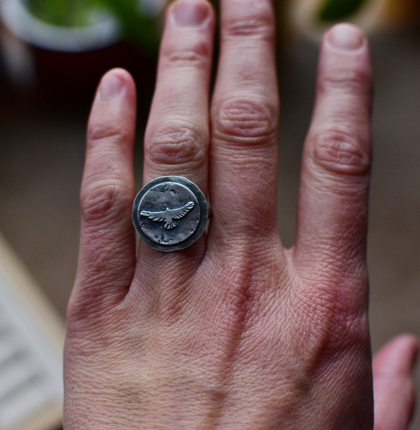 Hawk medallion ring- Size 6.25